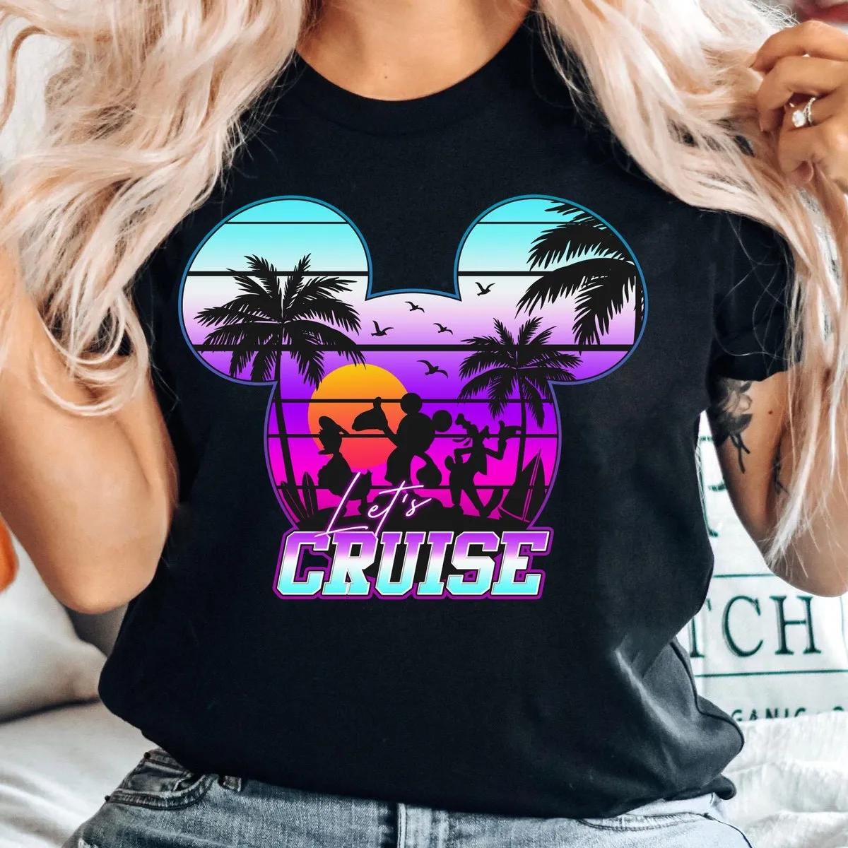 80s Synthwave Mickey And Friends Lets Cruise Shirt 1