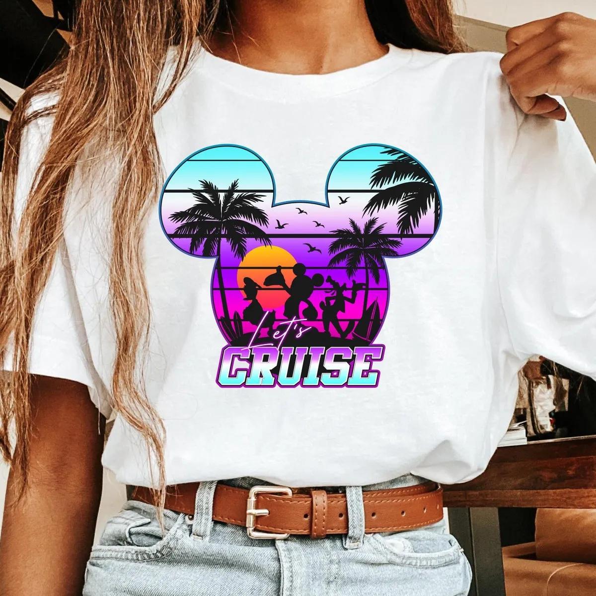 80s Synthwave Mickey And Friends Lets Cruise Shirt 2