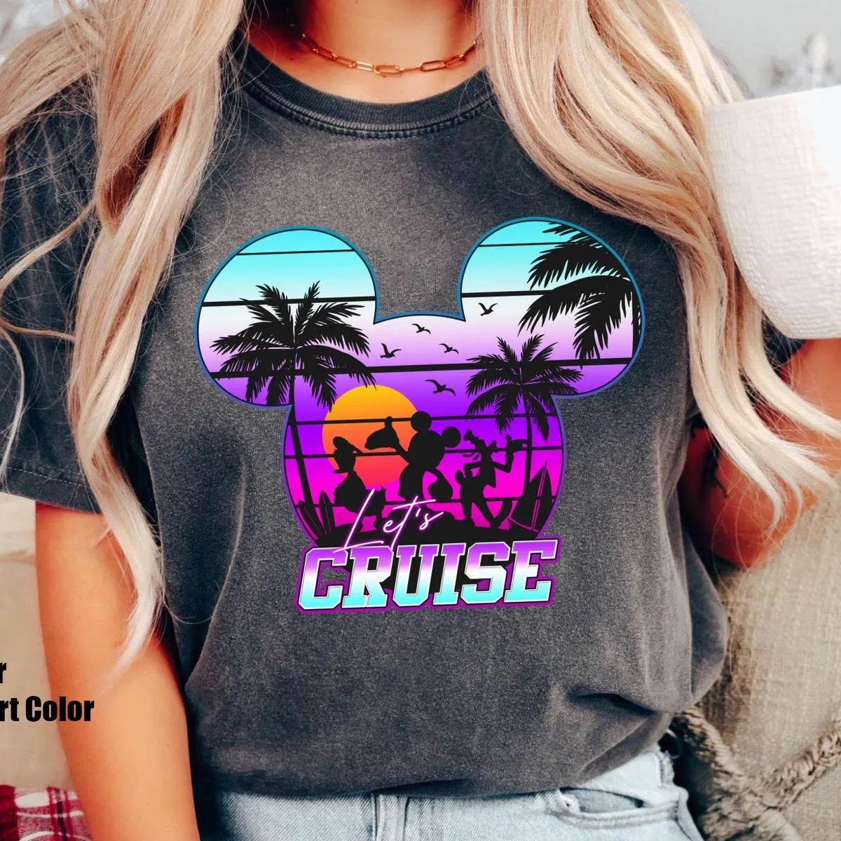 80s Synthwave Mickey And Friends Lets Cruise Shirt 3