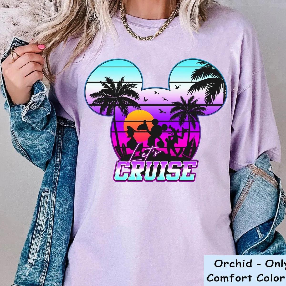 80s Synthwave Mickey And Friends Lets Cruise Shirt 4