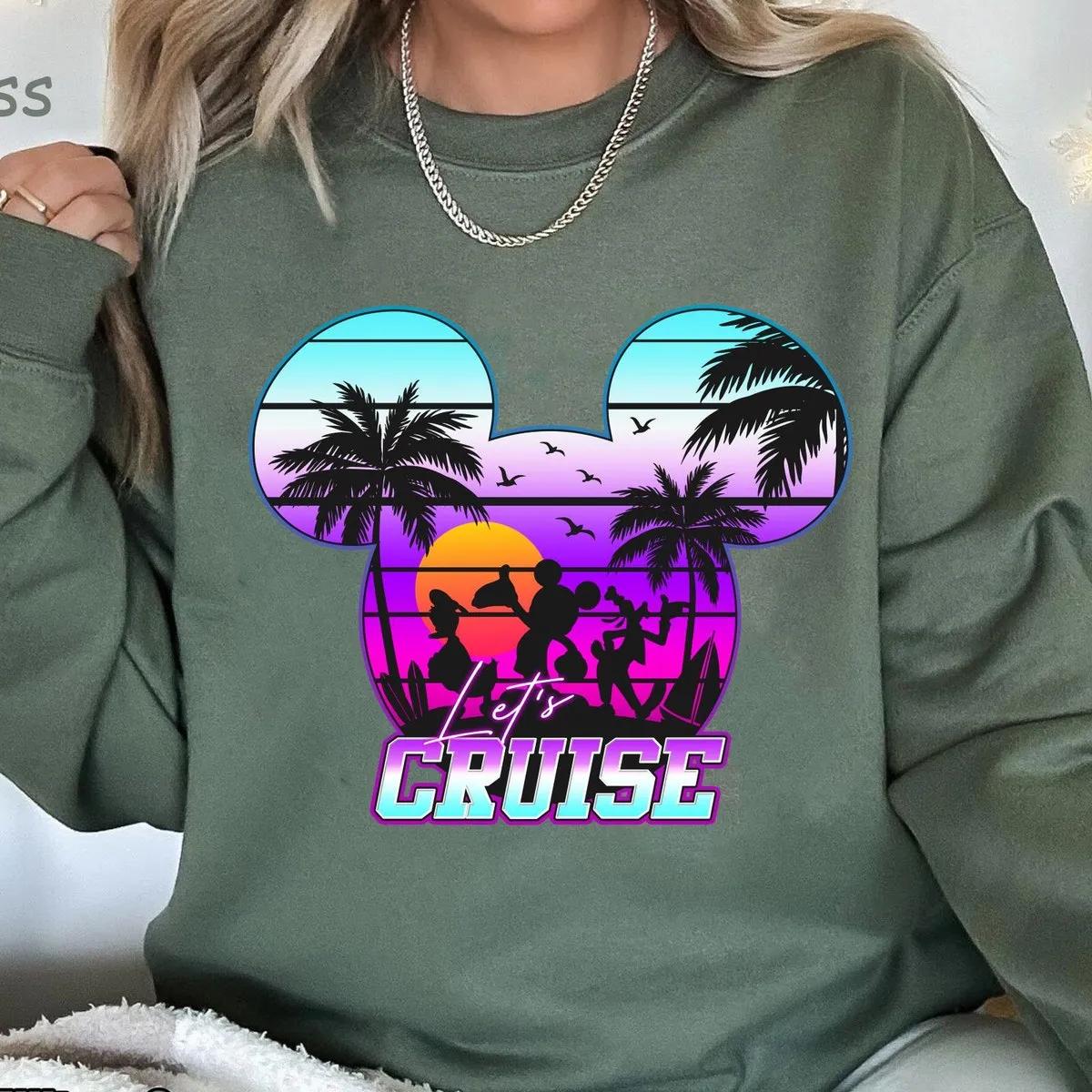 80s Synthwave Mickey And Friends Lets Cruise Shirt 6