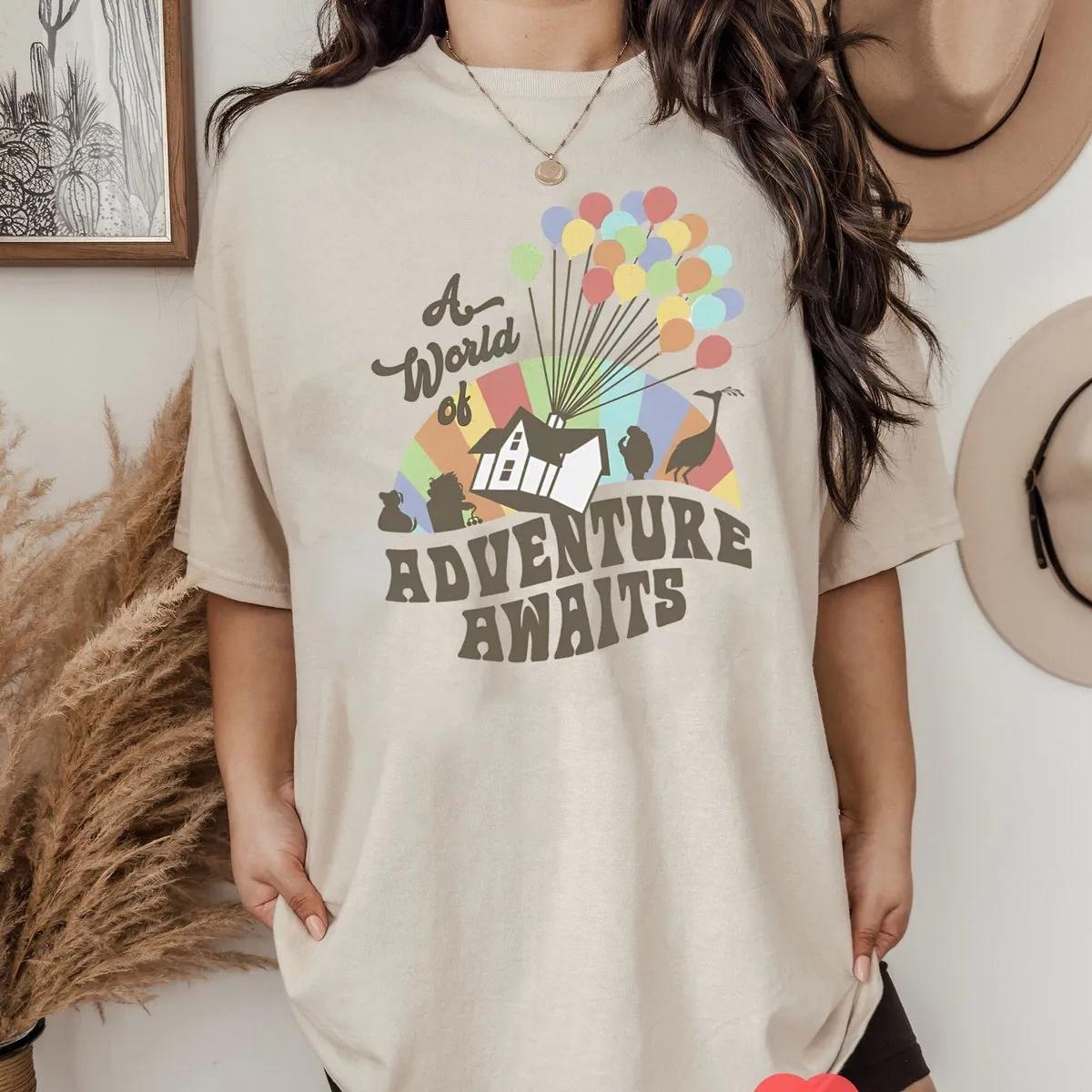 A World Of Adventure Awaits Rainbow House Balloons Shirt Up Movie Tee 1