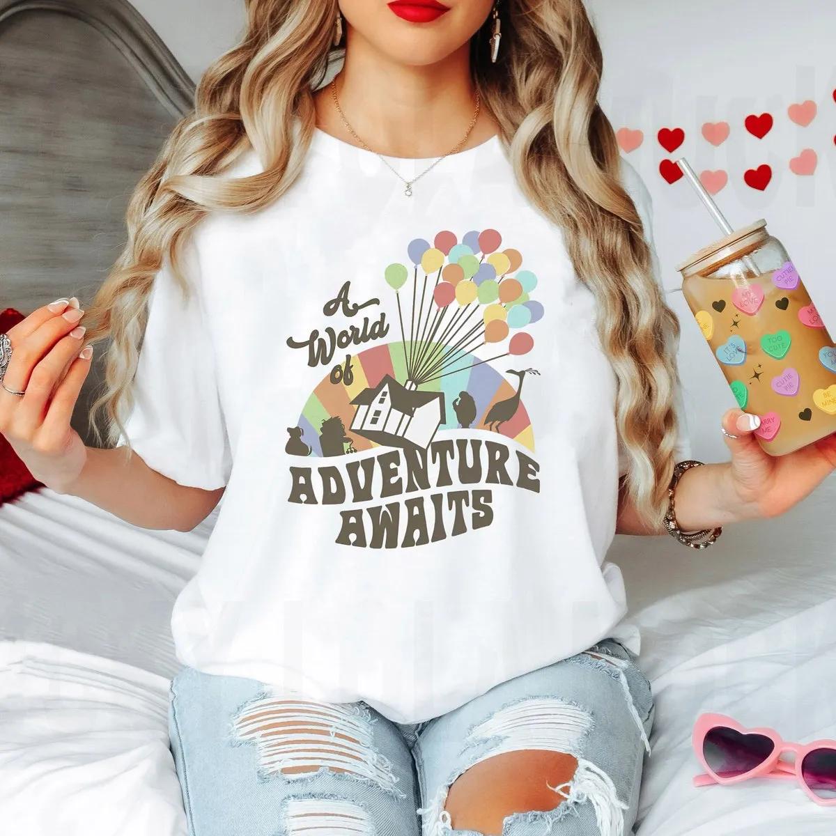 A World Of Adventure Awaits Rainbow House Balloons Shirt Up Movie Tee 2