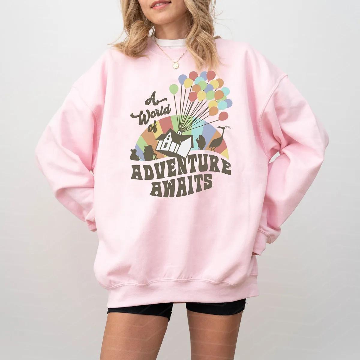 A World Of Adventure Awaits Rainbow House Balloons Shirt Up Movie Tee 3