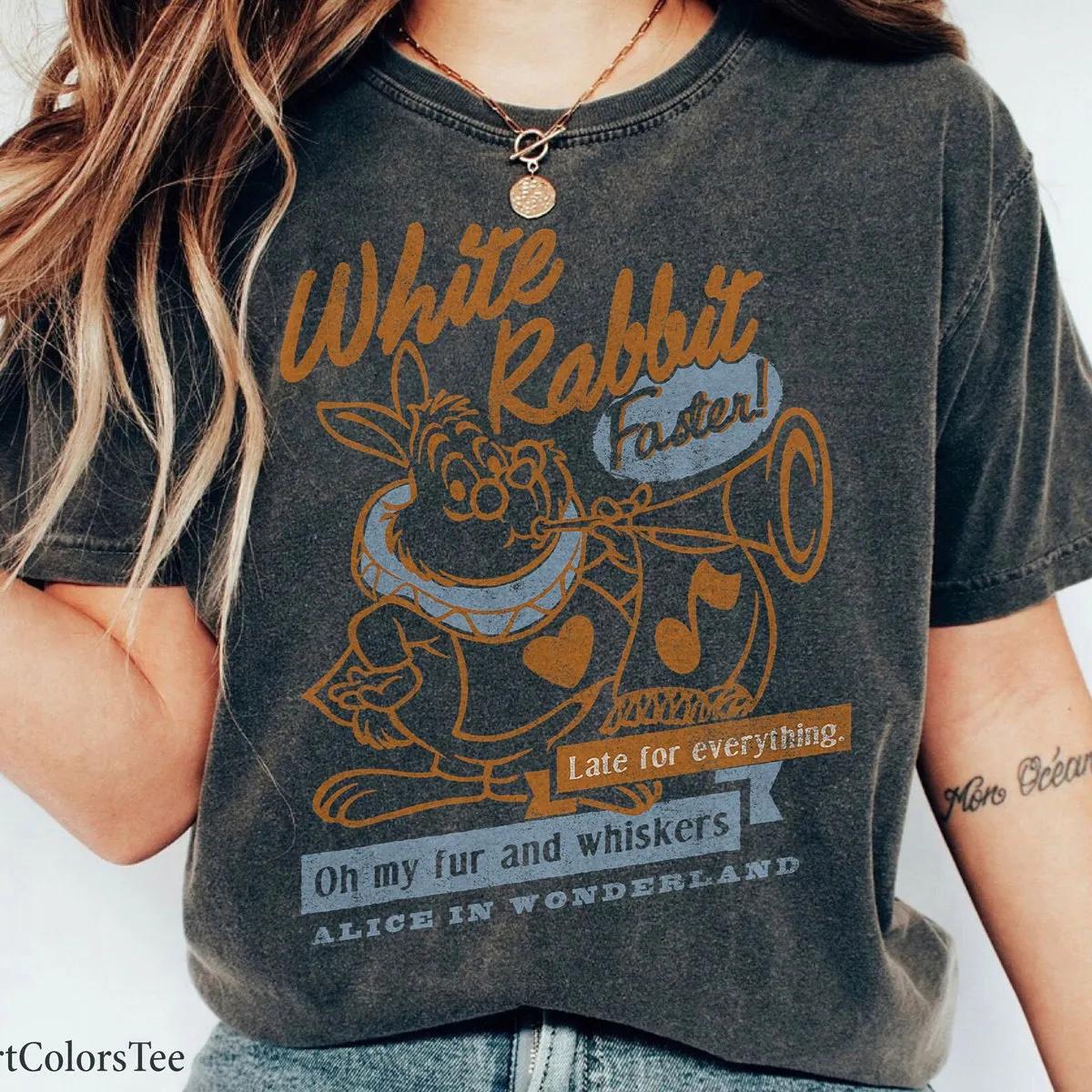 Alice In Wonderland White Rabbit Outlined Text Poster Shirt 1 1