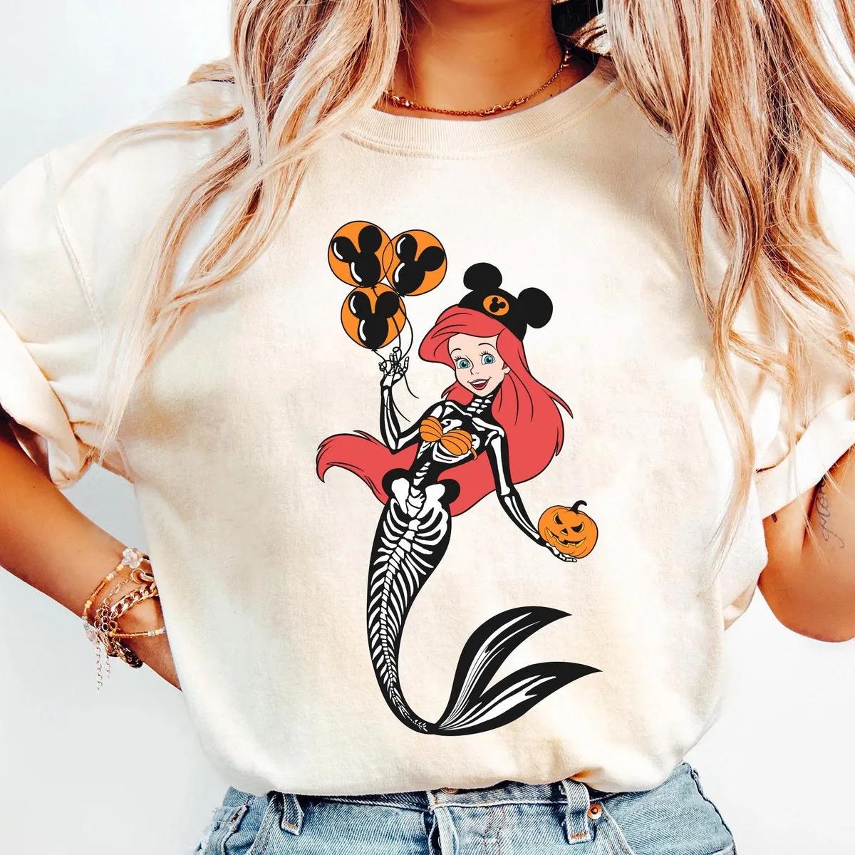 Ariel Princess Skeleton Costume Disney Halloween Shirt 1