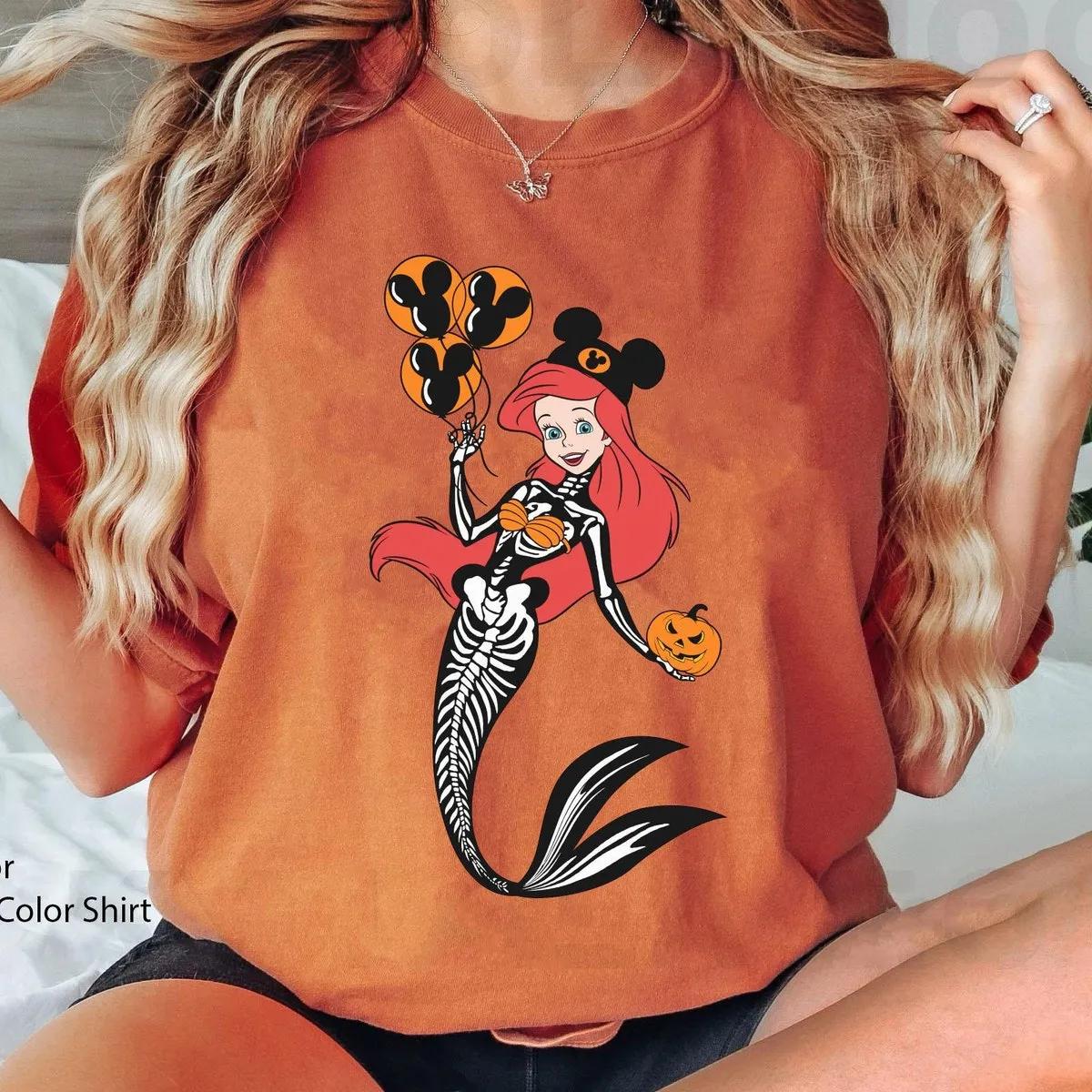 Ariel Princess Skeleton Costume Disney Halloween Shirt 5