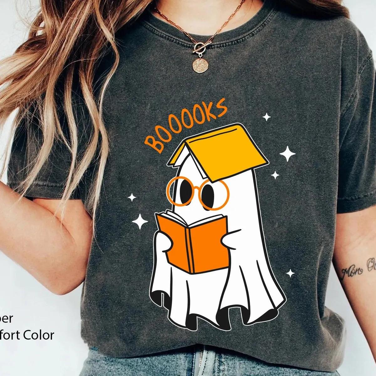 Boo Ghost with Books Halloween Shirt 2