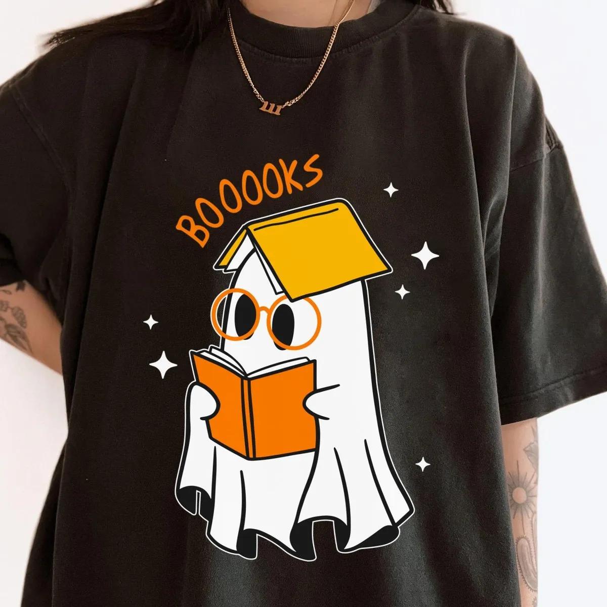 Boo Ghost with Books Halloween Shirt 3