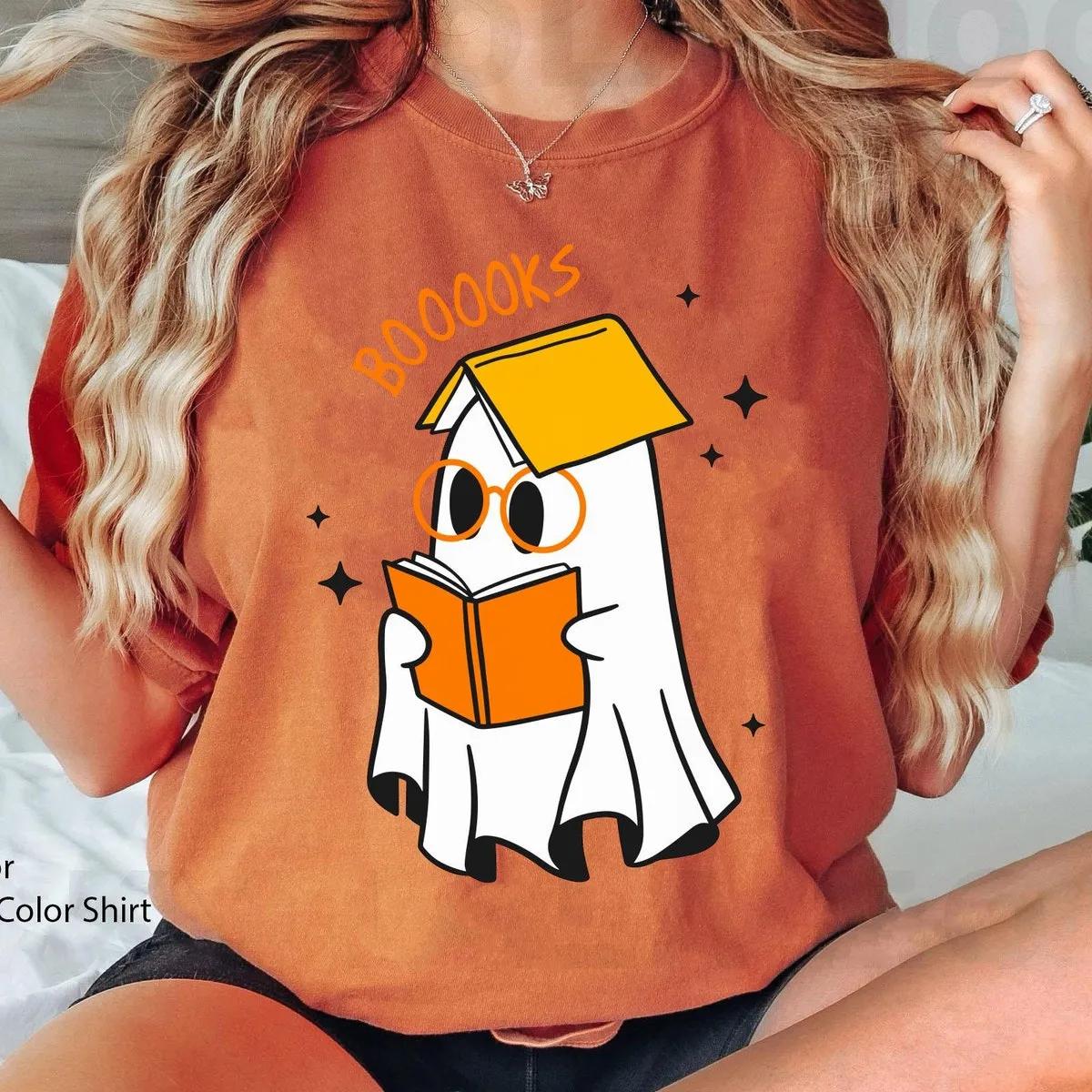 Boo Ghost with Books Halloween Shirt 4