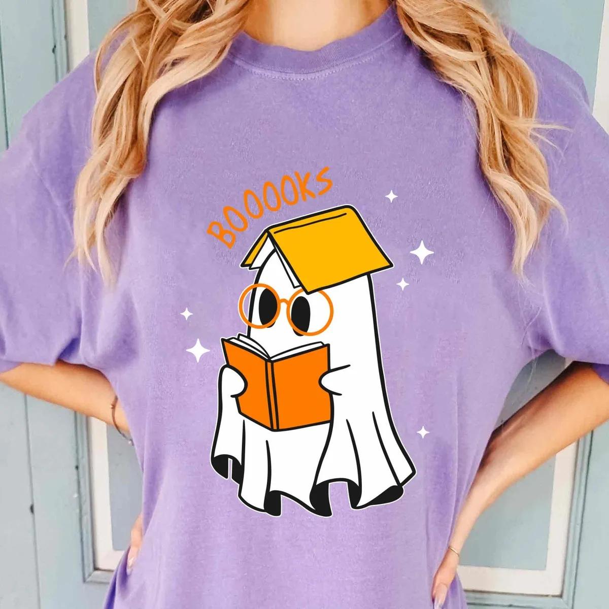 Boo Ghost with Books Halloween Shirt 5