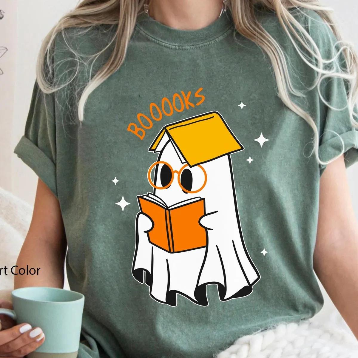 Boo Ghost with Books Halloween Shirt 6