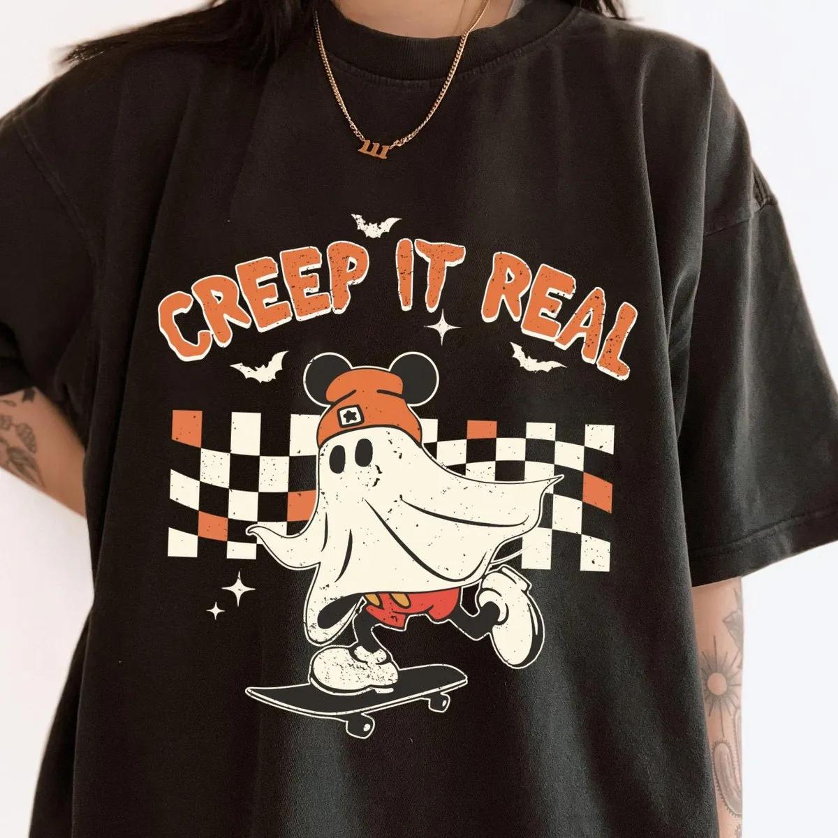 Checkered Mickey Mouse Ghost Skateboarding Creep It Real Halloween Shirt 1