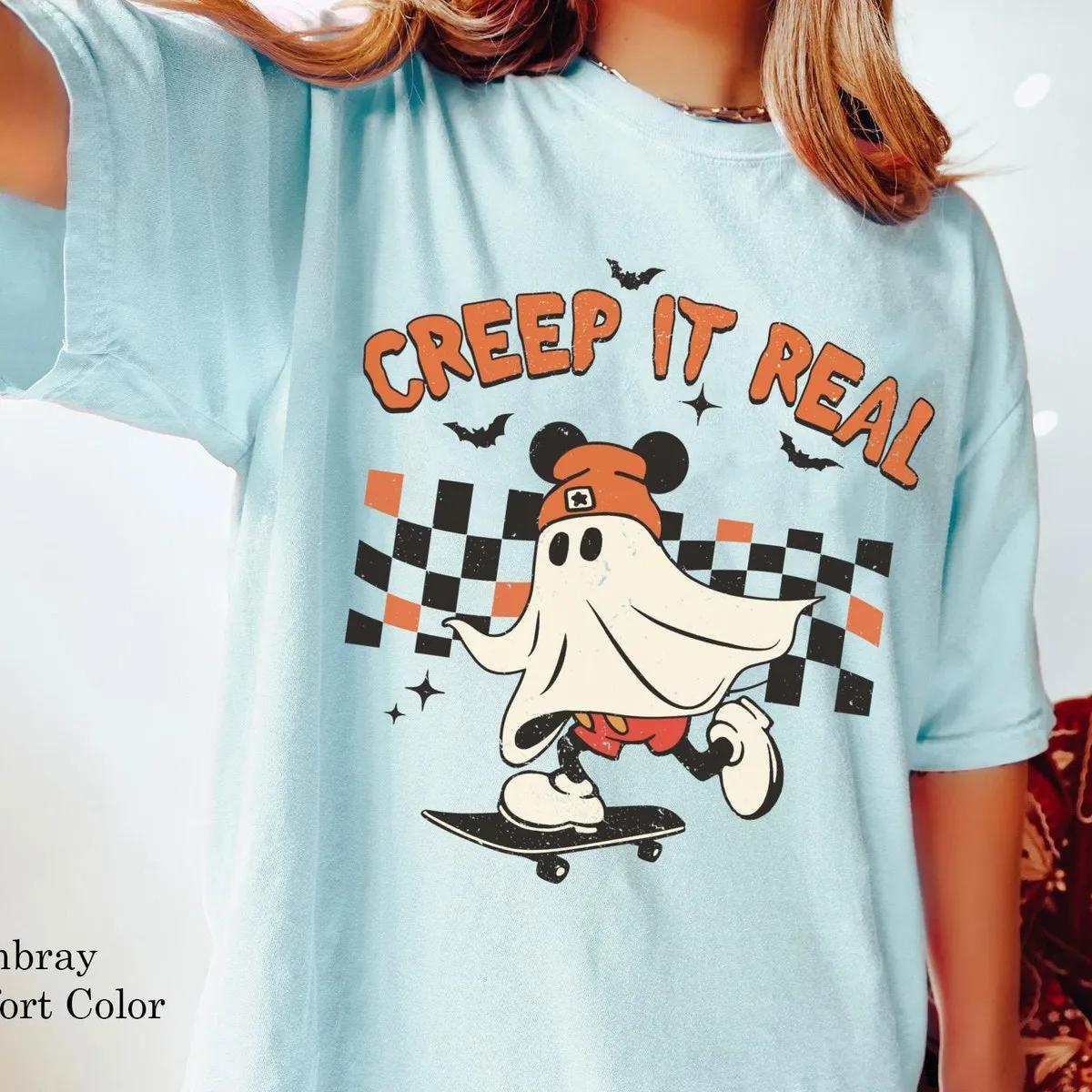 Checkered Mickey Mouse Ghost Skateboarding Creep It Real Halloween Shirt 5