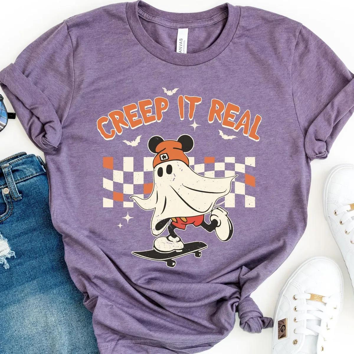 Checkered Mickey Mouse Ghost Skateboarding Creep It Real Halloween Shirt 6