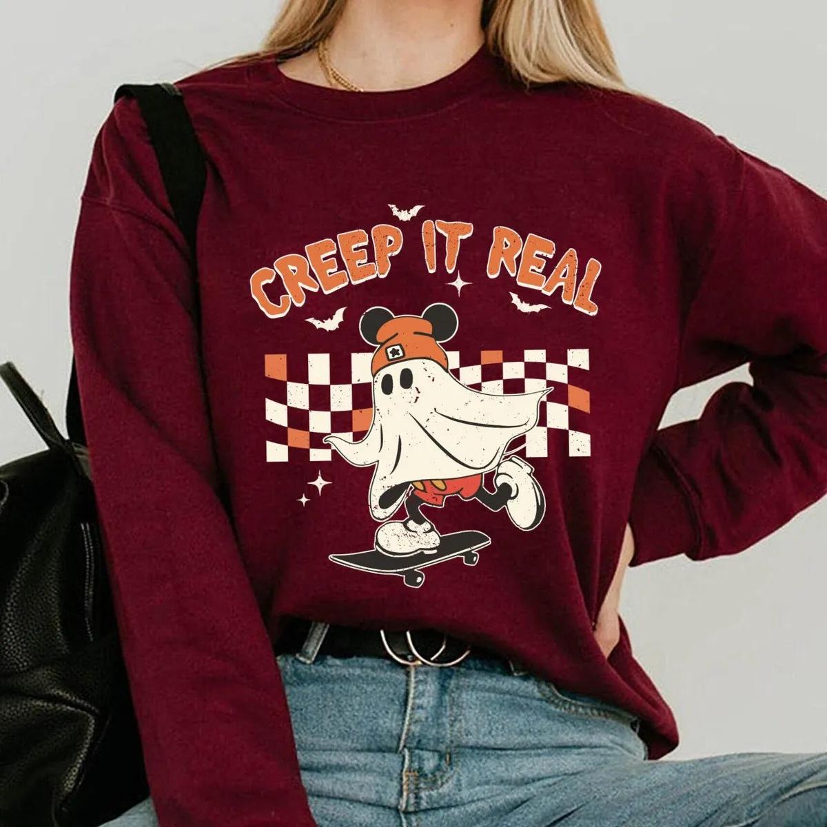 Checkered Mickey Mouse Ghost Skateboarding Creep It Real Shirt 4