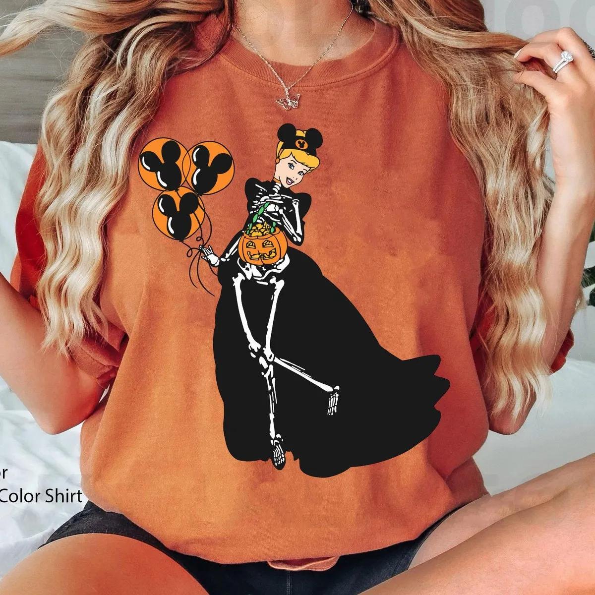 Cinderella Princess Skeleton Costume with Halloween Balloon Pumpkin Disney Shirt 3