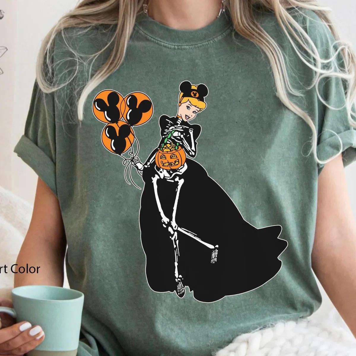 Cinderella Princess Skeleton Costume with Halloween Balloon Pumpkin Disney Shirt 4