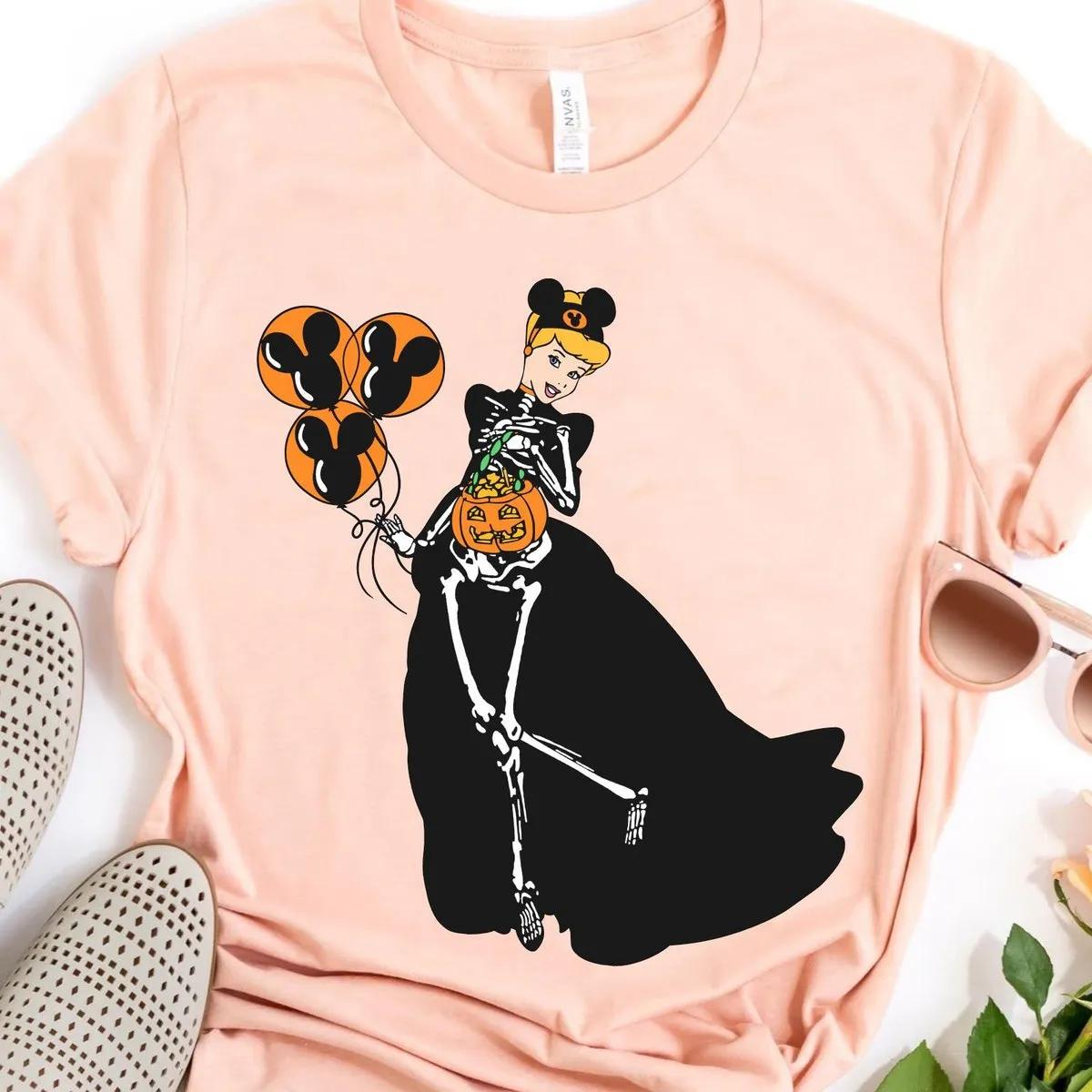 Cinderella Princess Skeleton Costume with Halloween Balloon Pumpkin Disney Shirt 5