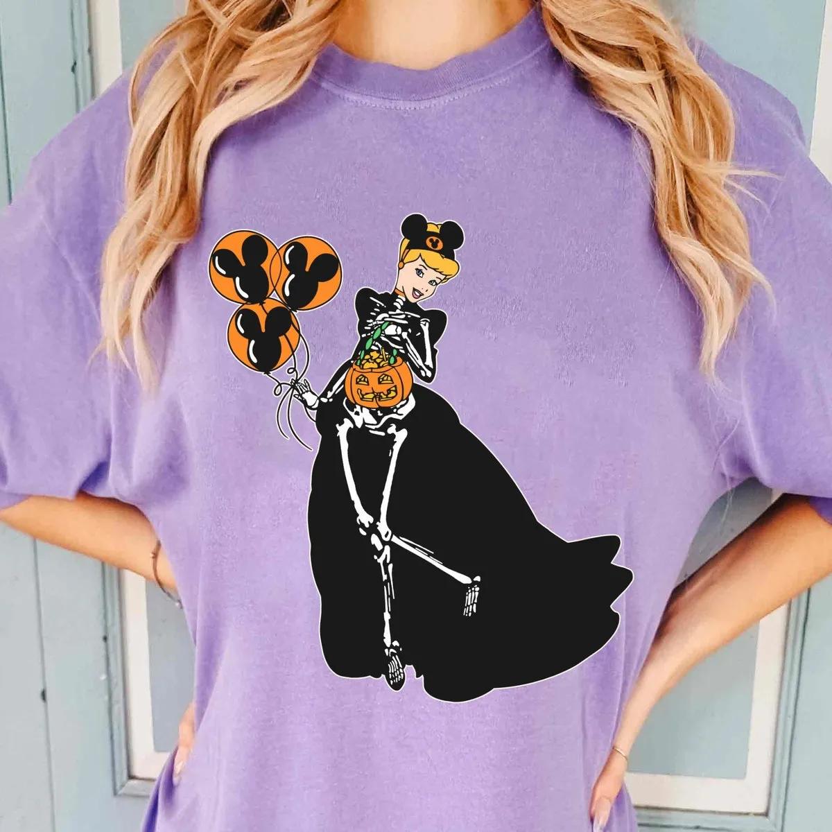 Cinderella Princess Skeleton Costume with Halloween Balloon Pumpkin Disney Shirt 6