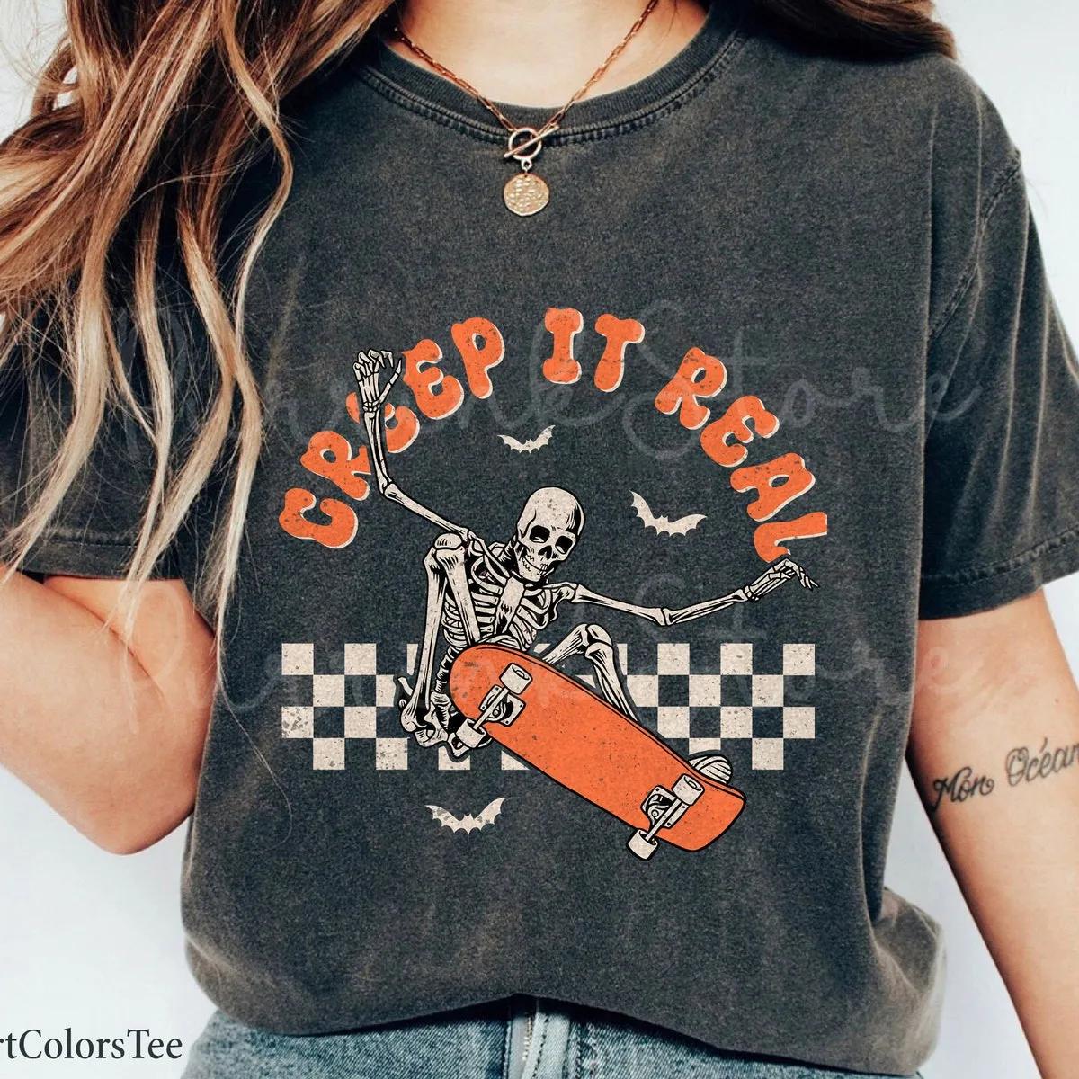 Creep it Real Skeleton Skateboard Retro Shirt 2