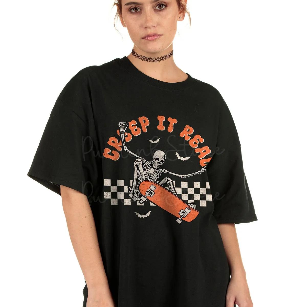 Creep it Real Skeleton Skateboard Retro Shirt 3