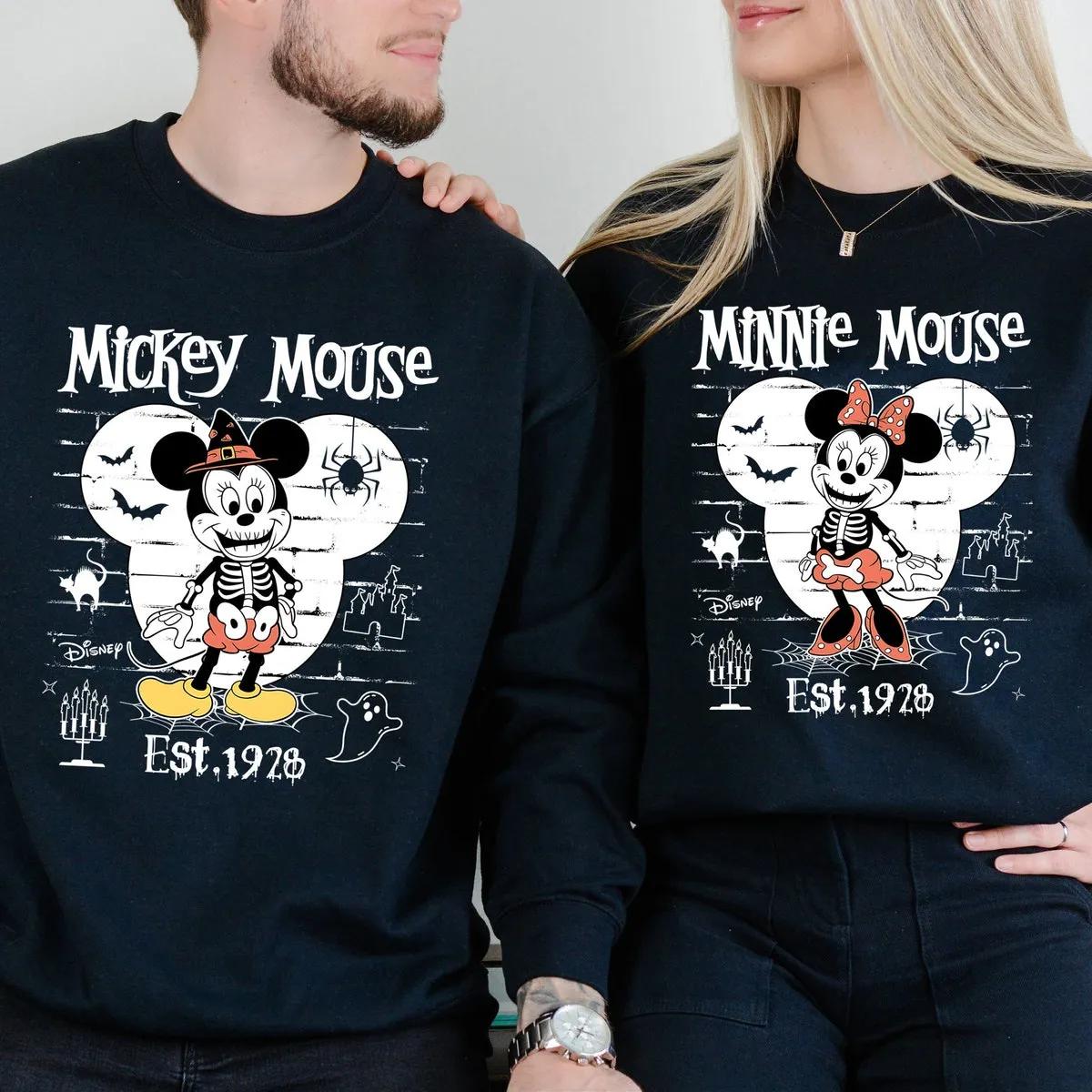 Custom Couple Mickey and Minnie Mouse Skeleton Disney Halloween Shirt 2 1