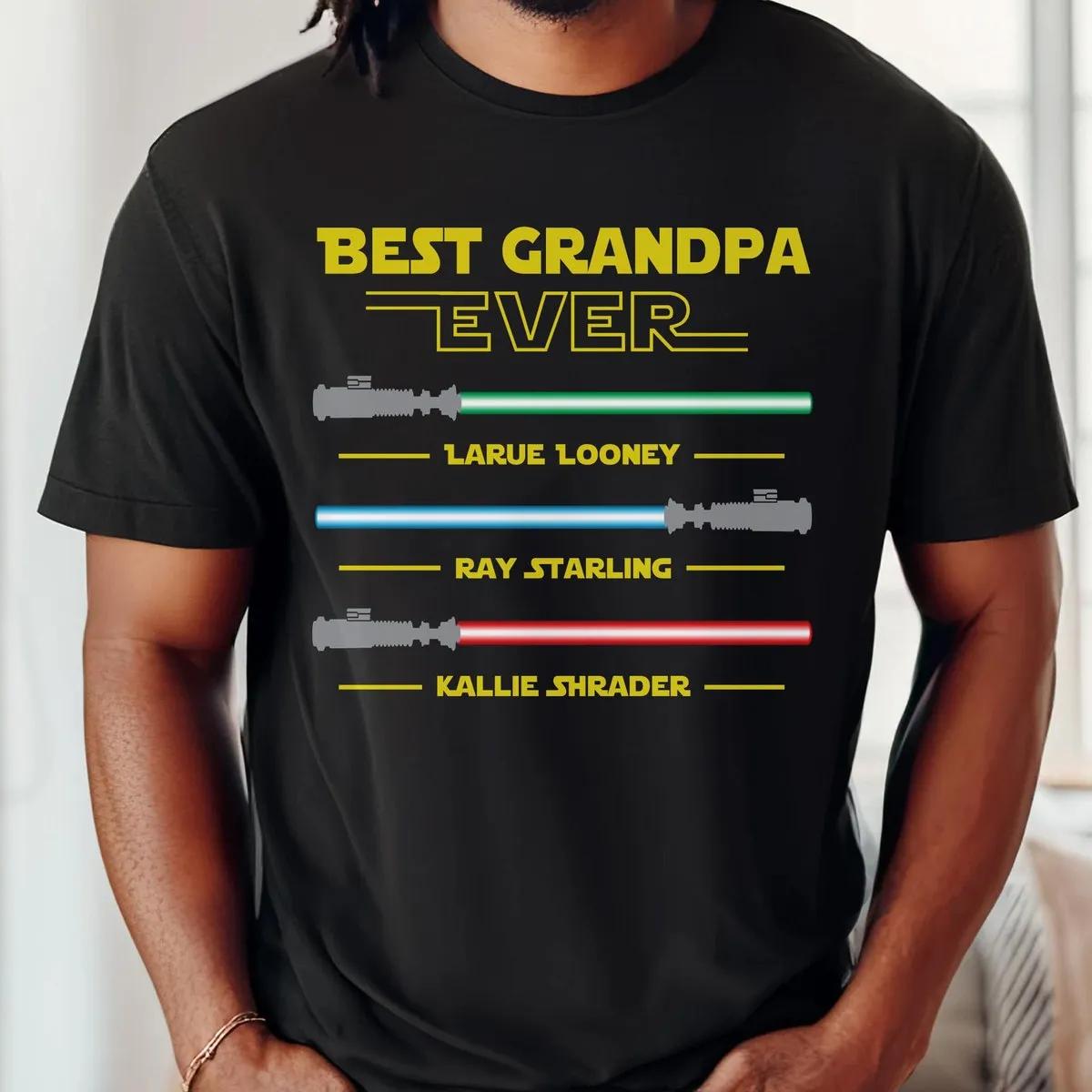 Custom Grandkids Name With Lightsaber Best Grandpa Ever Shirt 1