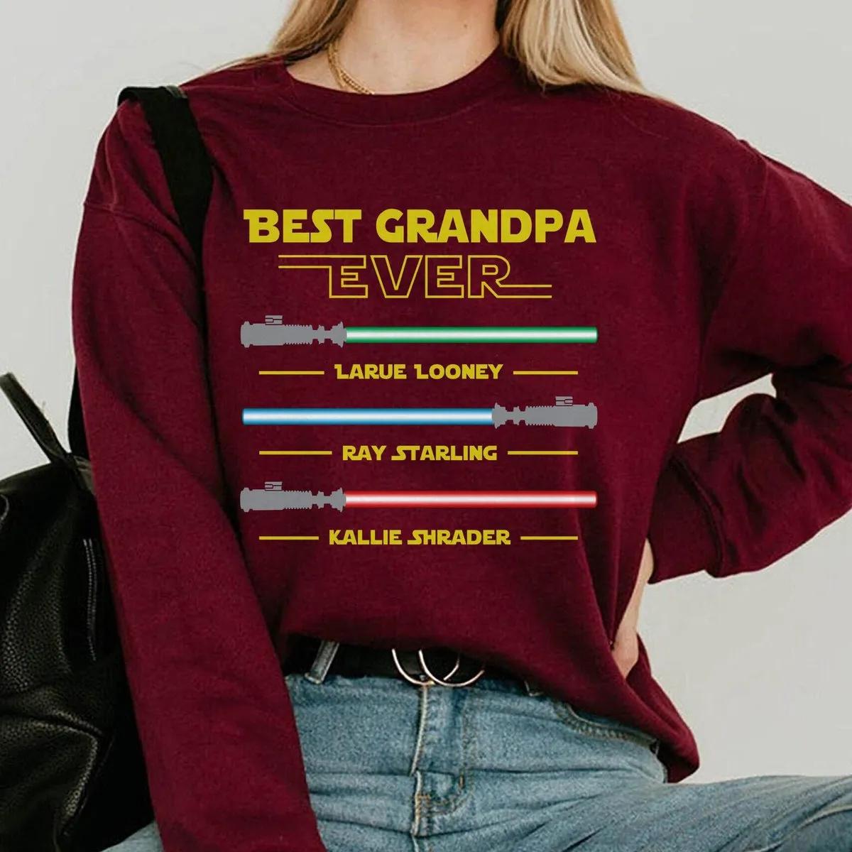 Custom Grandkids Name With Lightsaber Best Grandpa Ever Shirt 5