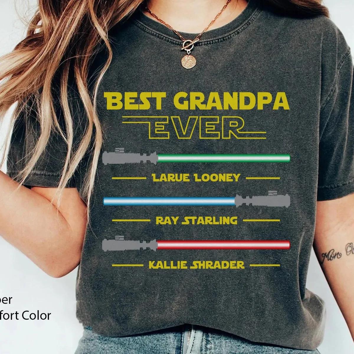 Custom Grandkids Name With Lightsaber Best Grandpa Ever Shirt 6