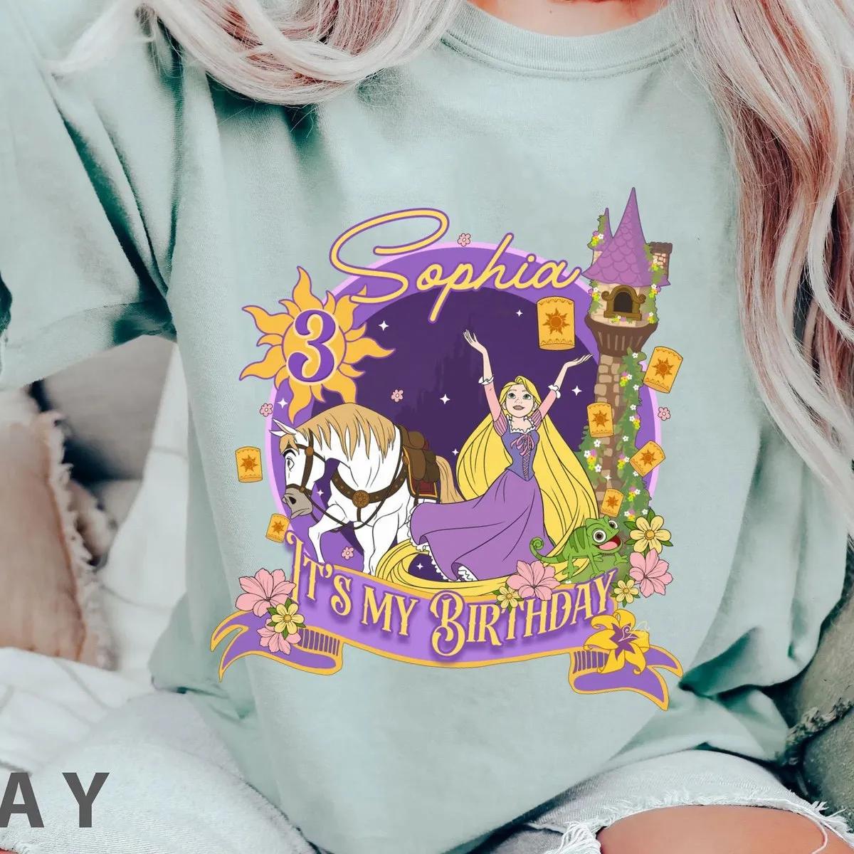 Custom Kid Name Age Rapunzel Princess Its My Birthday Shirt 4