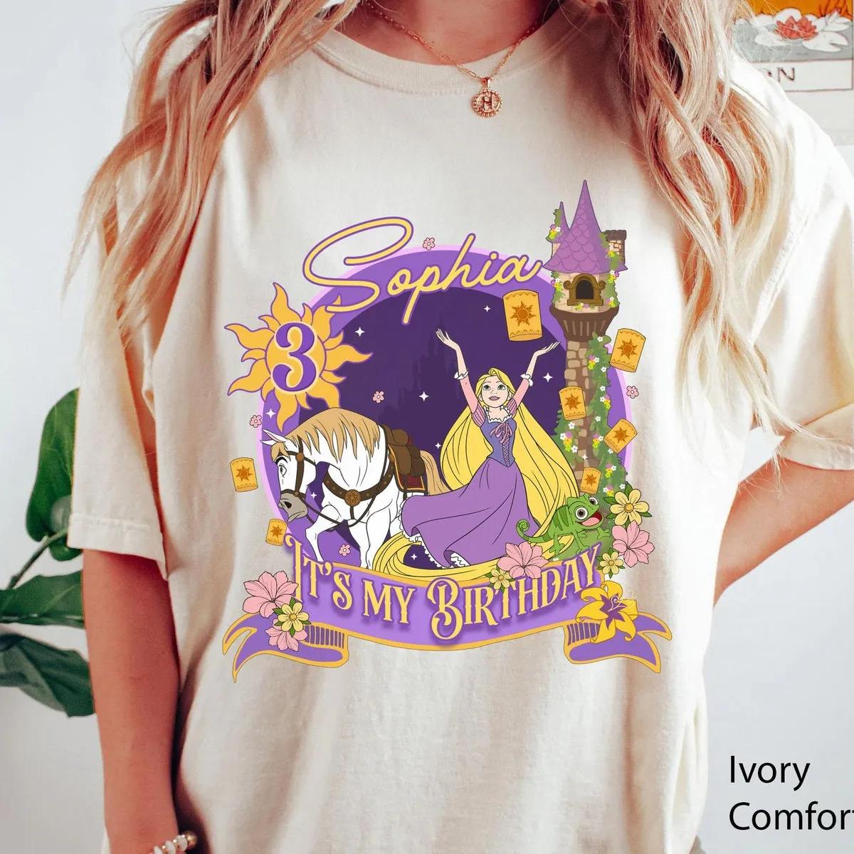 Custom Kid Name Age Rapunzel Princess Its My Birthday Shirt 6