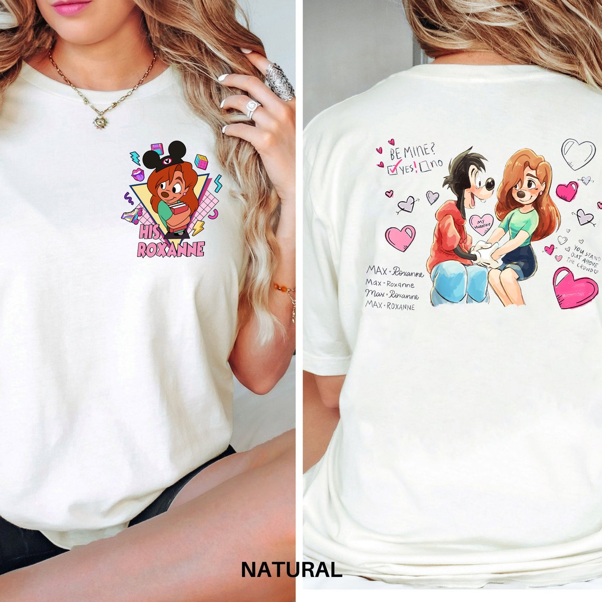 Custom Max And Roxanne A Goofy Movie Matching Couple Two Sided Shirt 1