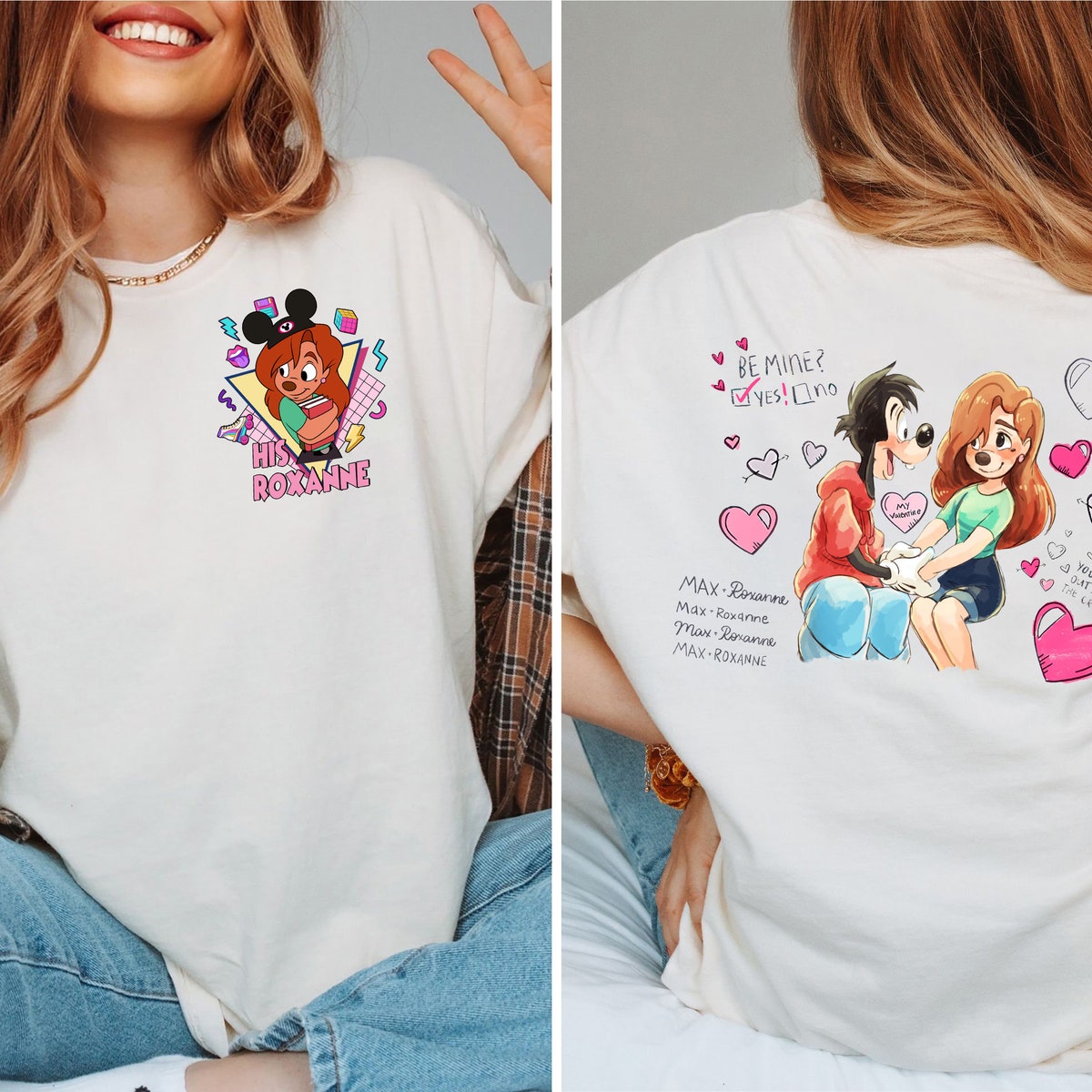 Custom Max And Roxanne A Goofy Movie Matching Couple Two Sided Shirt 2