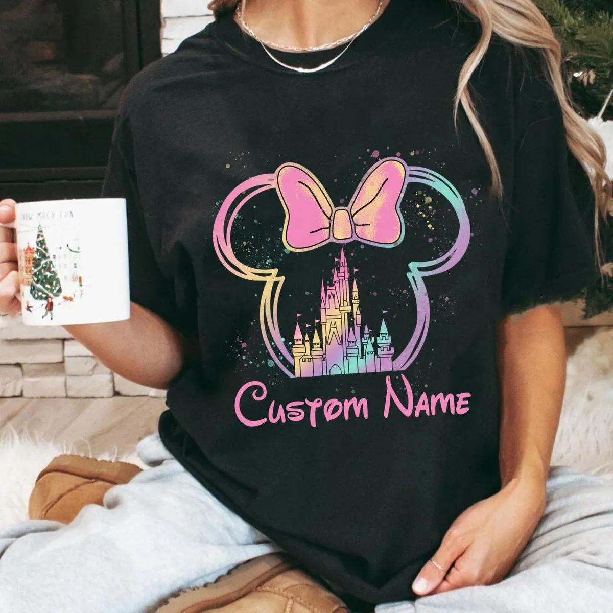 Custom Name Watercolor Castle Minnie Mouse Pastel Shirt 1