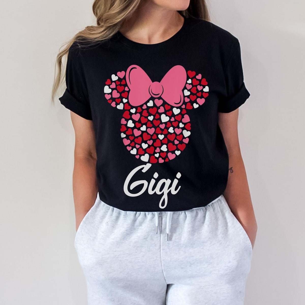 Custom Nana Gigi Lala Minnie Mouse Icon Pink Hearts Shirt 1