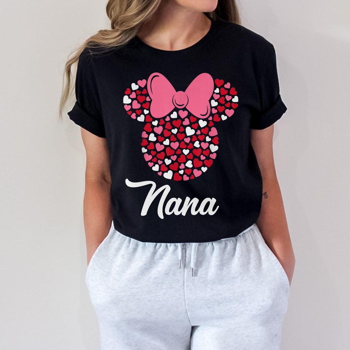 Custom Nana Gigi Lala Minnie Mouse Icon Pink Hearts Shirt 2