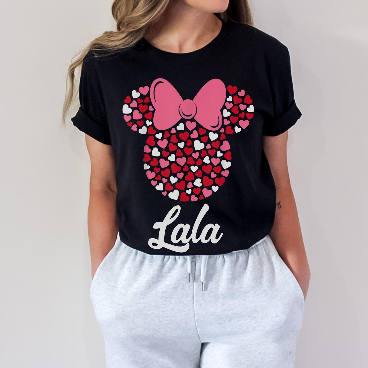 Custom Nana Gigi Lala Minnie Mouse Icon Pink Hearts Shirt 3