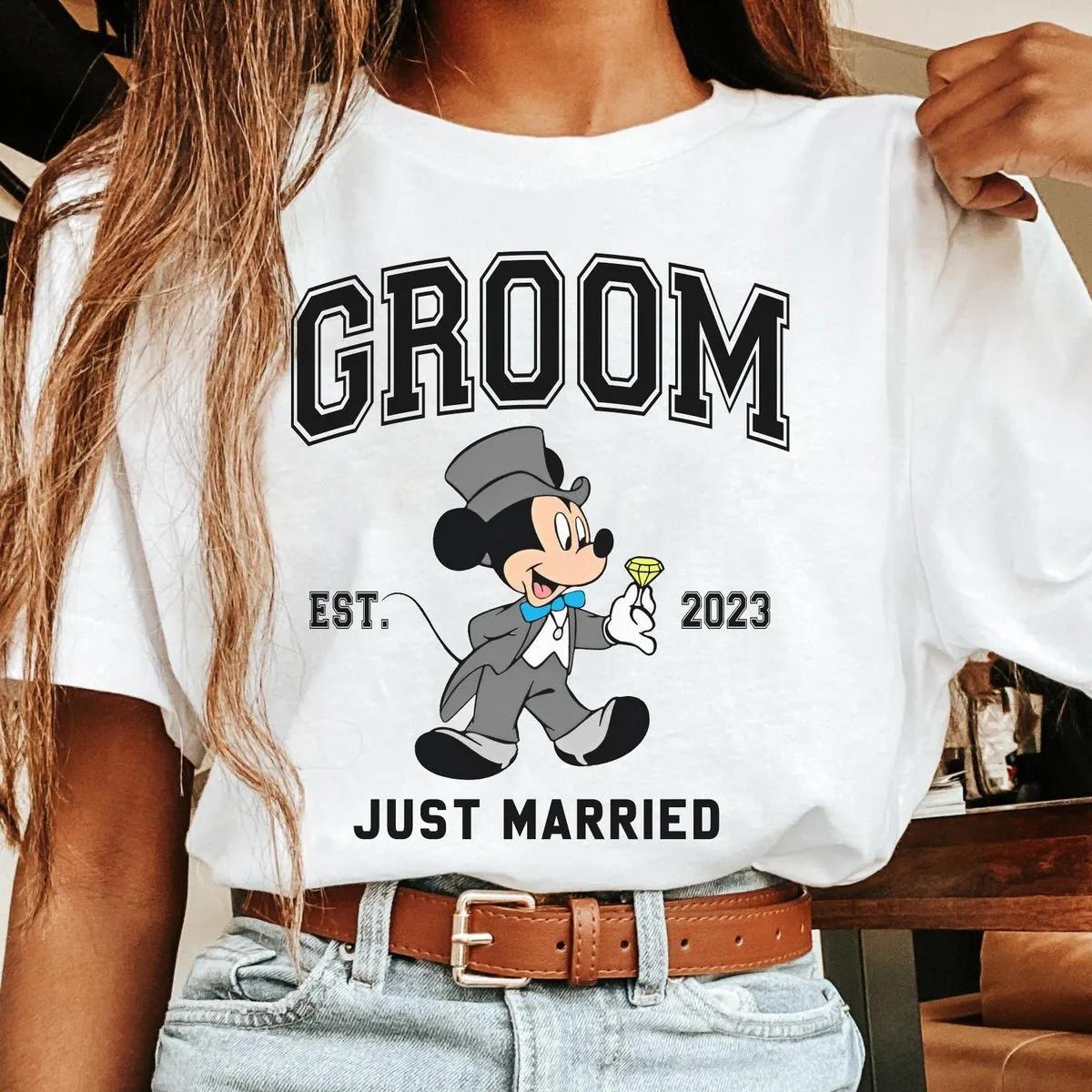 Custom Year Mickey Groom Minnie Bride Just Married Disney Shirt 1 1