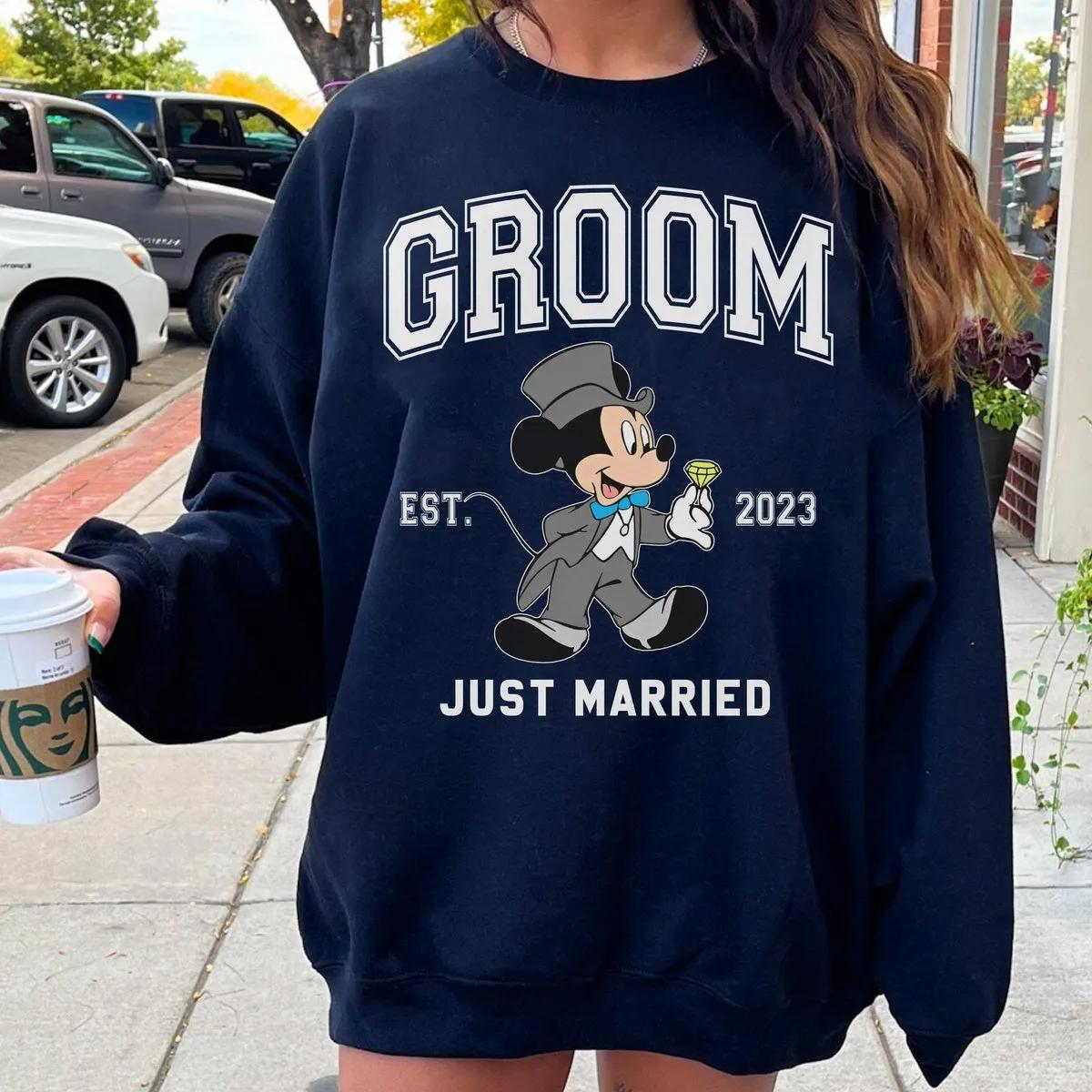 Custom Year Mickey Groom Minnie Bride Just Married Disney Shirt 3 1