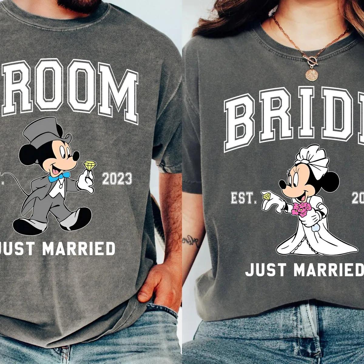 Custom Year Mickey Groom Minnie Bride Just Married Disney Shirt 6 1