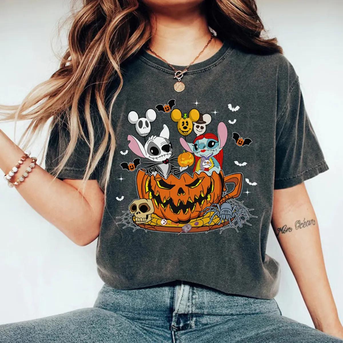 Disney Halloween Stitch Angel Cosplay Jack Skellington Sally Shirt 1