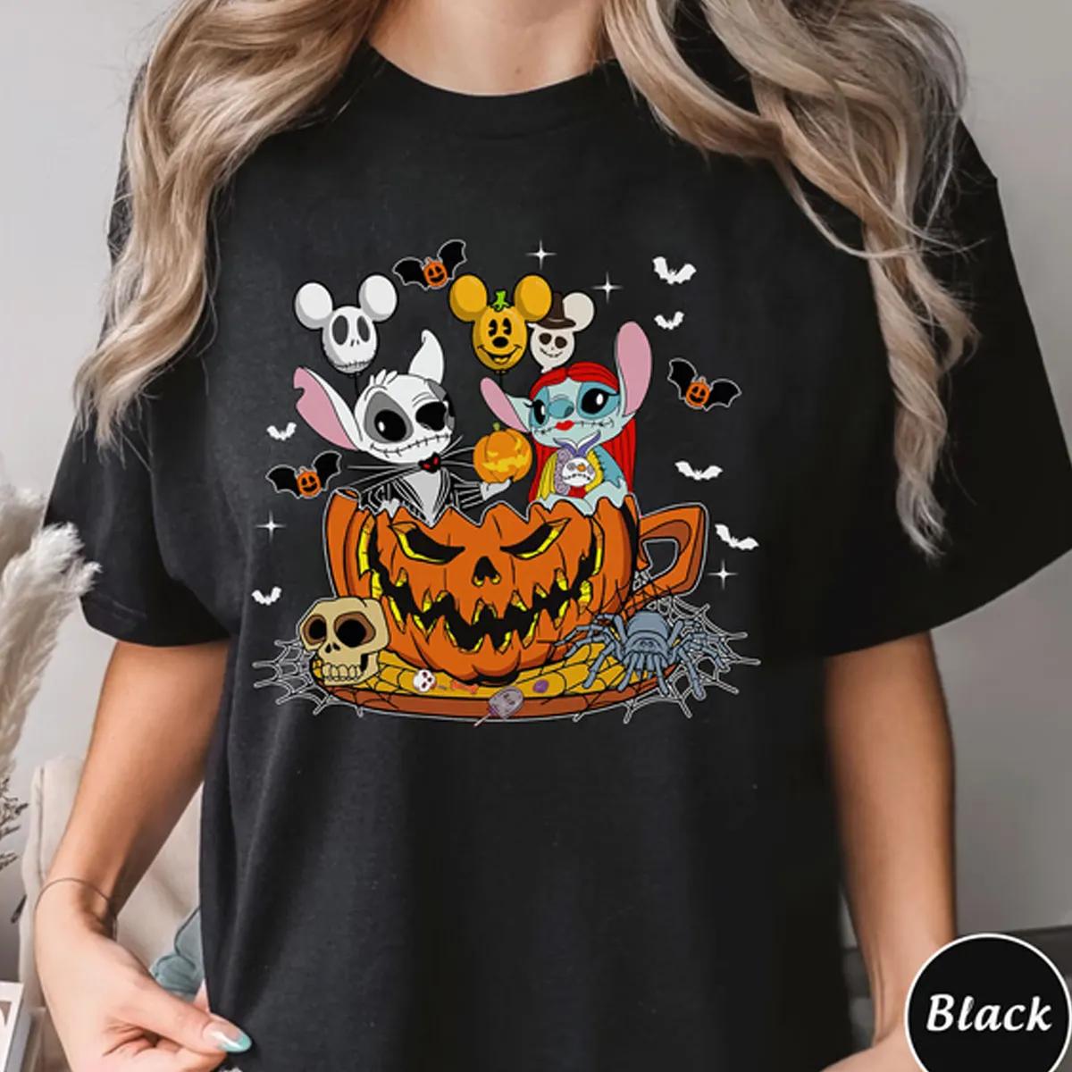 Disney Halloween Stitch Angel Cosplay Jack Skellington Sally Shirt 3