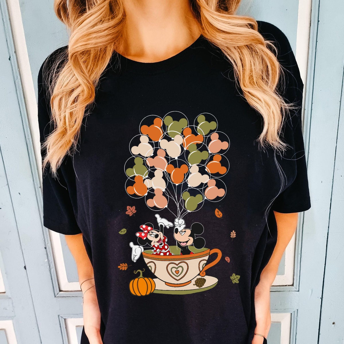 Disney Mickey And Minnie Fall Balloon Tea Cup Shirt 1