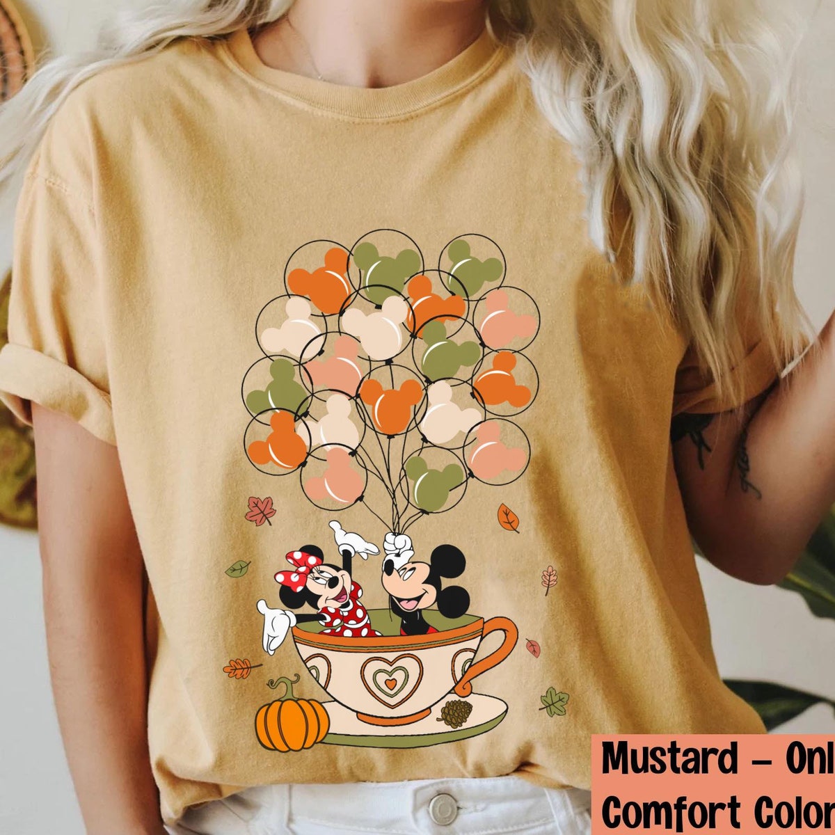 Disney Mickey And Minnie Fall Balloon Tea Cup Shirt 4