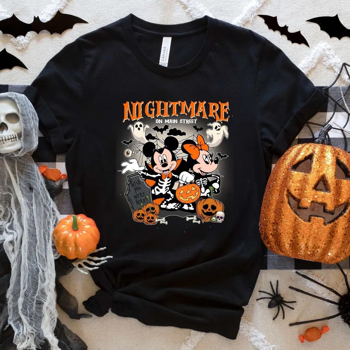 Disney Mickey Minnie Halloween Shirt Nightmare On The Main Streat Tee 1