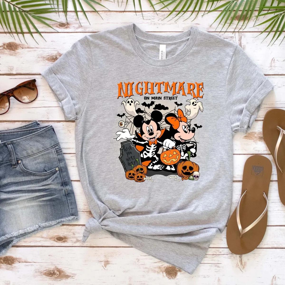 Disney Mickey Minnie Halloween Shirt Nightmare On The Main Streat Tee 5