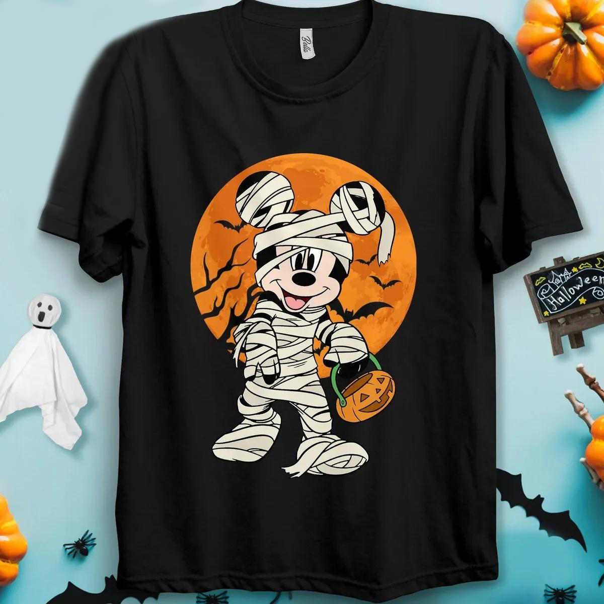 Disney Mickey Mouse and Friends Mummy Holding Pumpkin Halloween Shirt 1