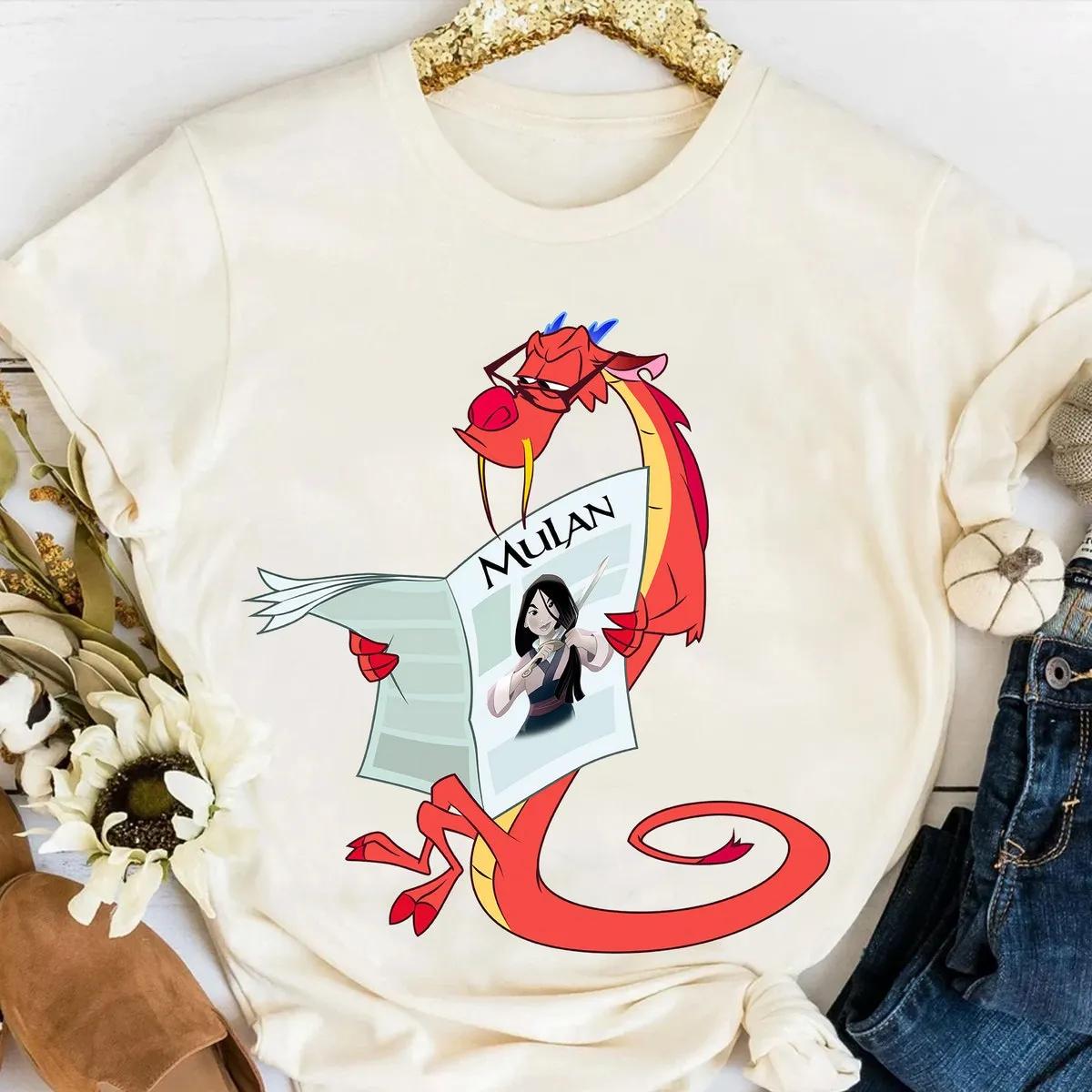 Disney Mulan Mushu Dragron Reading Vogue Shirt 1