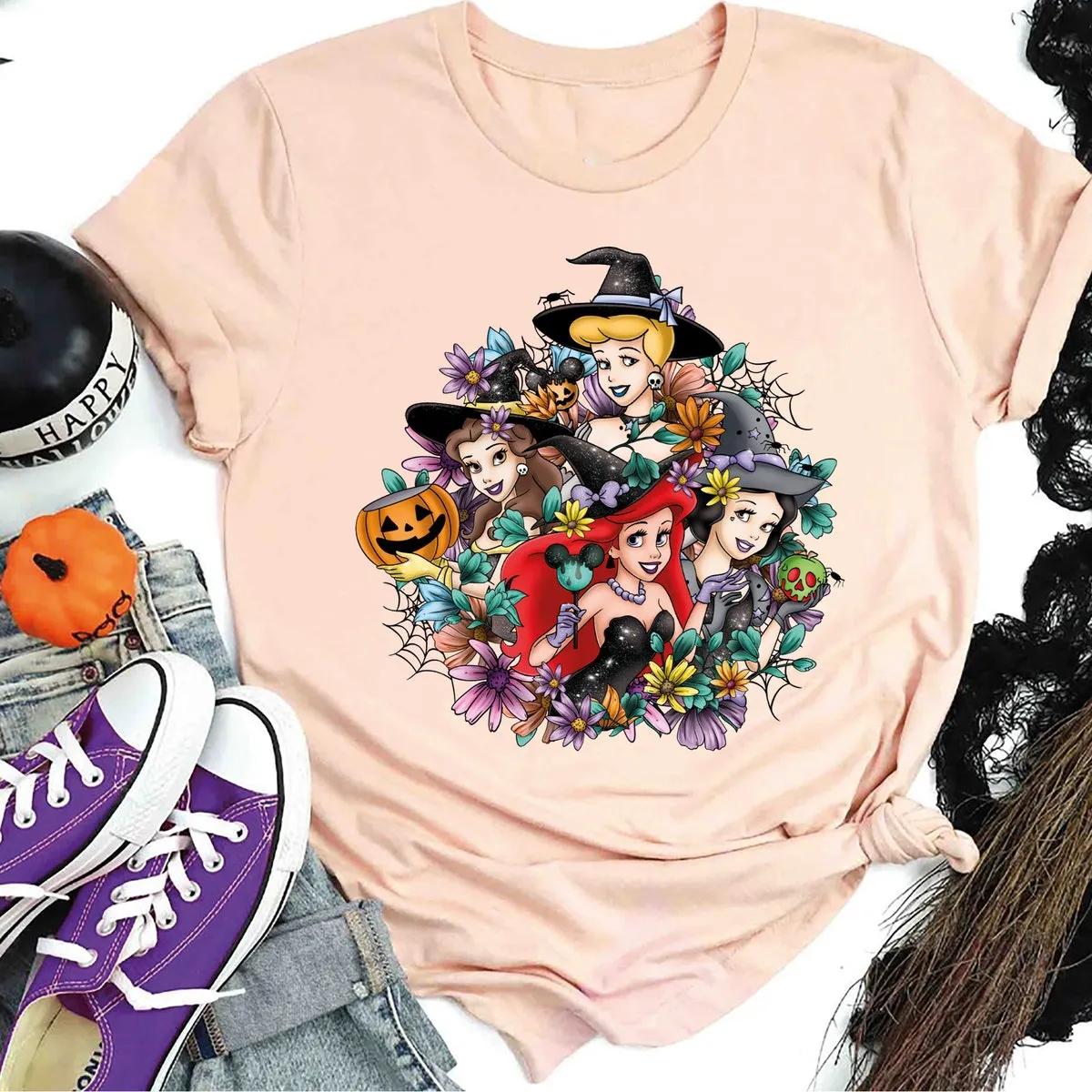 Disney Princess Witch Halloween Shirt Princess Flowers Pumpkin Tee 2 1